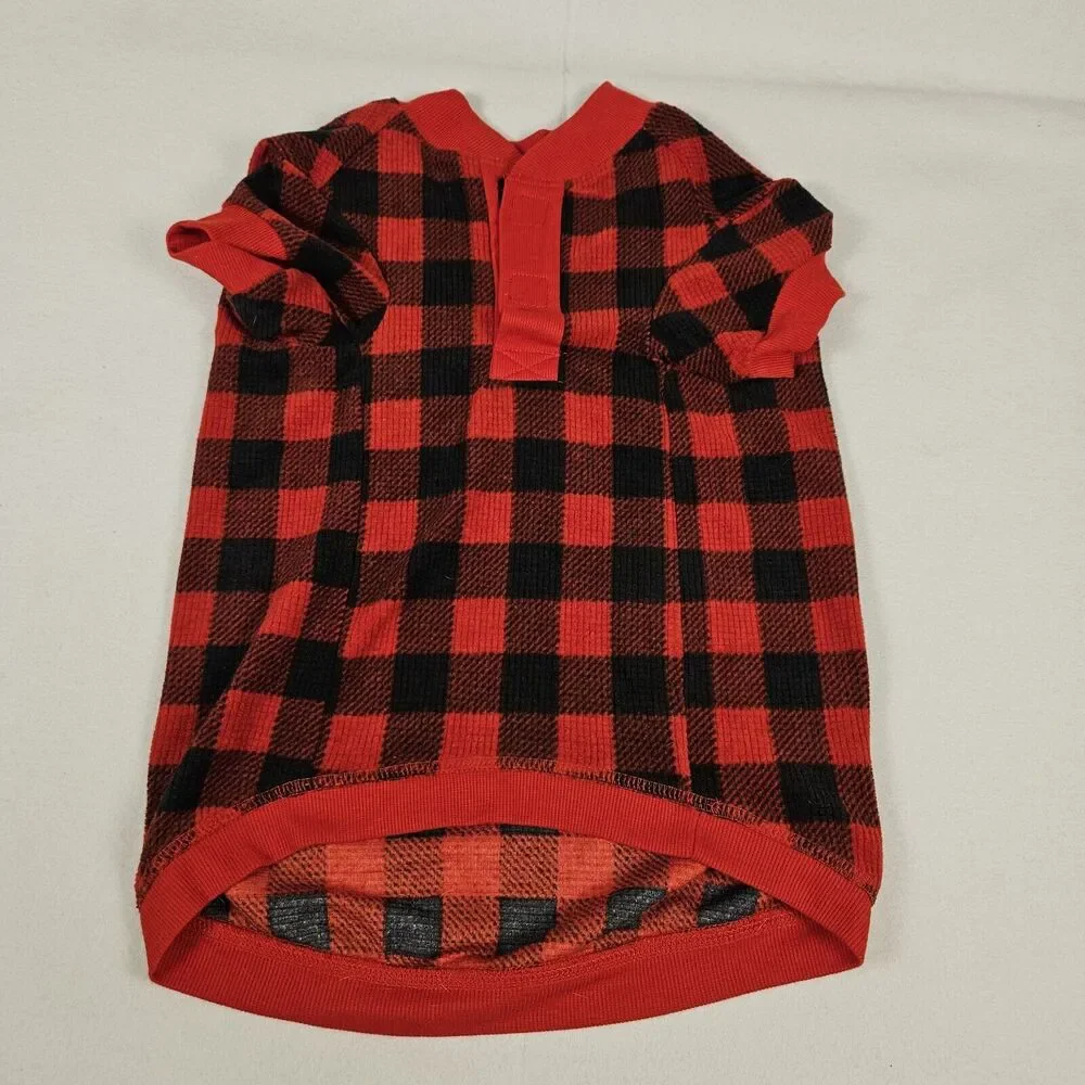 Eddie Bauer Dog Holiday Red Plaid Flannel Sweater LARGE Christmas Winter Picture